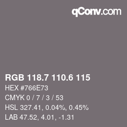 カラーコード: RGB 118.7 110.6 115 | qconv.com