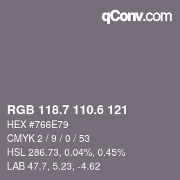 カラーコード: RGB 118.7 110.6 121 | qconv.com