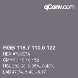 カラーコード: RGB 118.7 110.6 122 | qconv.com