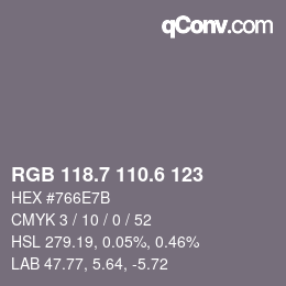 カラーコード: RGB 118.7 110.6 123 | qconv.com