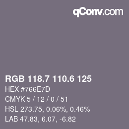 カラーコード: RGB 118.7 110.6 125 | qconv.com
