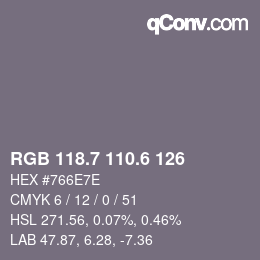 カラーコード: RGB 118.7 110.6 126 | qconv.com