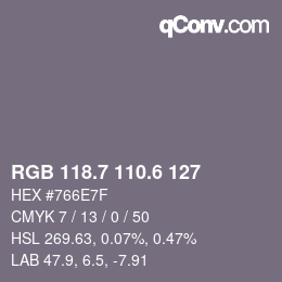 カラーコード: RGB 118.7 110.6 127 | qconv.com