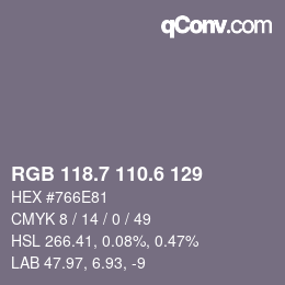 カラーコード: RGB 118.7 110.6 129 | qconv.com