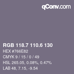 カラーコード: RGB 118.7 110.6 130 | qconv.com