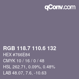 カラーコード: RGB 118.7 110.6 132 | qconv.com
