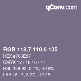 カラーコード: RGB 118.7 110.6 135 | qconv.com