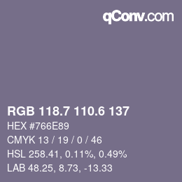 カラーコード: RGB 118.7 110.6 137 | qconv.com