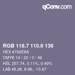 カラーコード: RGB 118.7 110.6 138 | qconv.com
