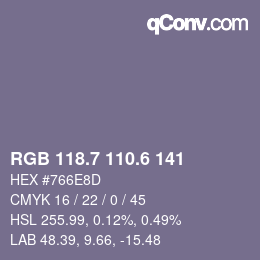 カラーコード: RGB 118.7 110.6 141 | qconv.com