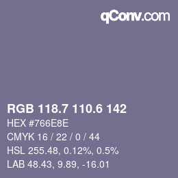 カラーコード: RGB 118.7 110.6 142 | qconv.com