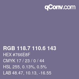 カラーコード: RGB 118.7 110.6 143 | qconv.com