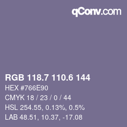 カラーコード: RGB 118.7 110.6 144 | qconv.com