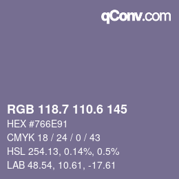 カラーコード: RGB 118.7 110.6 145 | qconv.com