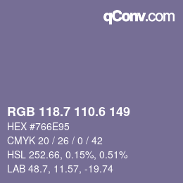 カラーコード: RGB 118.7 110.6 149 | qconv.com