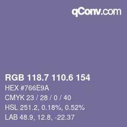 カラーコード: RGB 118.7 110.6 154 | qconv.com