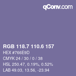 カラーコード: RGB 118.7 110.6 157 | qconv.com