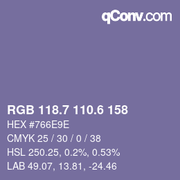 カラーコード: RGB 118.7 110.6 158 | qconv.com