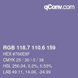 カラーコード: RGB 118.7 110.6 159 | qconv.com
