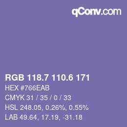 カラーコード: RGB 118.7 110.6 171 | qconv.com