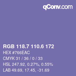 カラーコード: RGB 118.7 110.6 172 | qconv.com