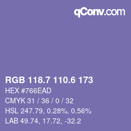 カラーコード: RGB 118.7 110.6 173 | qconv.com