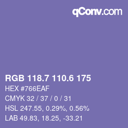 カラーコード: RGB 118.7 110.6 175 | qconv.com