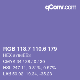 カラーコード: RGB 118.7 110.6 179 | qconv.com