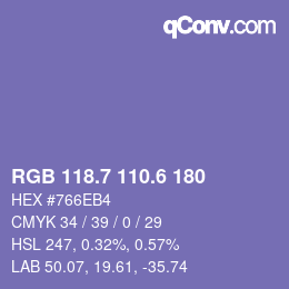 カラーコード: RGB 118.7 110.6 180 | qconv.com