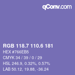 カラーコード: RGB 118.7 110.6 181 | qconv.com