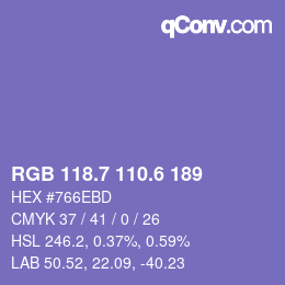 カラーコード: RGB 118.7 110.6 189 | qconv.com