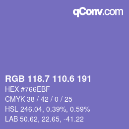 カラーコード: RGB 118.7 110.6 191 | qconv.com