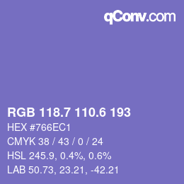 カラーコード: RGB 118.7 110.6 193 | qconv.com