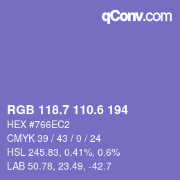 カラーコード: RGB 118.7 110.6 194 | qconv.com