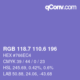 カラーコード: RGB 118.7 110.6 196 | qconv.com
