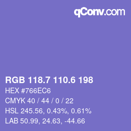 カラーコード: RGB 118.7 110.6 198 | qconv.com