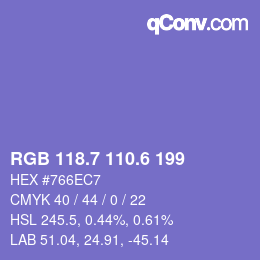 カラーコード: RGB 118.7 110.6 199 | qconv.com