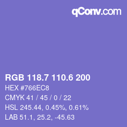 カラーコード: RGB 118.7 110.6 200 | qconv.com
