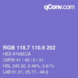 カラーコード: RGB 118.7 110.6 202 | qconv.com
