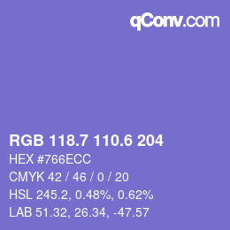 カラーコード: RGB 118.7 110.6 204 | qconv.com