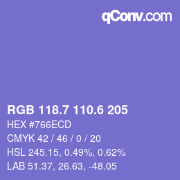 カラーコード: RGB 118.7 110.6 205 | qconv.com