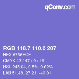 カラーコード: RGB 118.7 110.6 207 | qconv.com