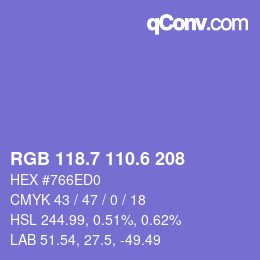 カラーコード: RGB 118.7 110.6 208 | qconv.com