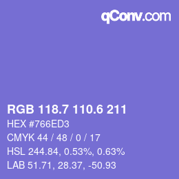 カラーコード: RGB 118.7 110.6 211 | qconv.com