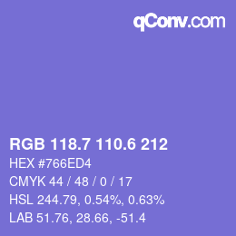 カラーコード: RGB 118.7 110.6 212 | qconv.com