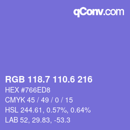 カラーコード: RGB 118.7 110.6 216 | qconv.com
