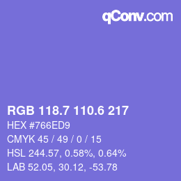 カラーコード: RGB 118.7 110.6 217 | qconv.com