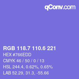 カラーコード: RGB 118.7 110.6 221 | qconv.com