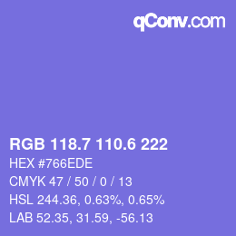カラーコード: RGB 118.7 110.6 222 | qconv.com