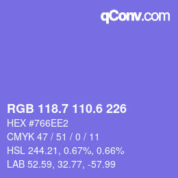 カラーコード: RGB 118.7 110.6 226 | qconv.com